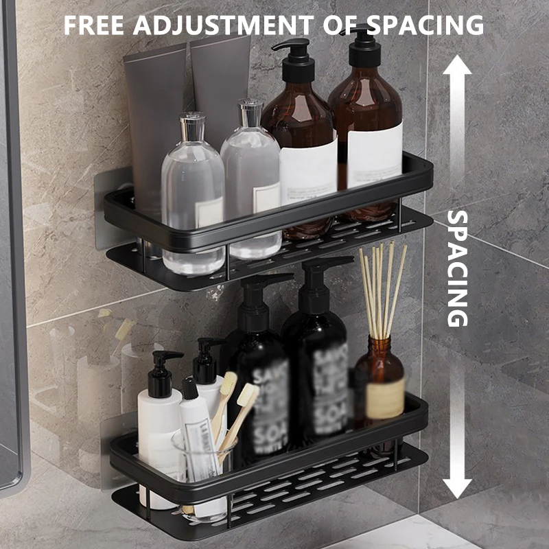 Bathroom Shelf No Drilling Sticker Wall Mounted Rack Hanger Space Aluminum Makeup Organizer Storage Square Basket Bath Shelves storage rack bathroom shelf bathroom shelf rack bathroom storage rack wall shelf organizer wall shelf