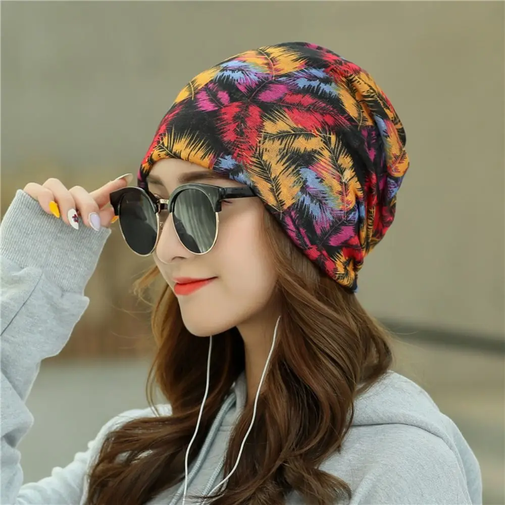 Mode gedruckt Frauen Turban Hut atmungsaktive Kopf wickel Slouchy Beanie Hut Hals abdeckung dünne Pullover Kappe