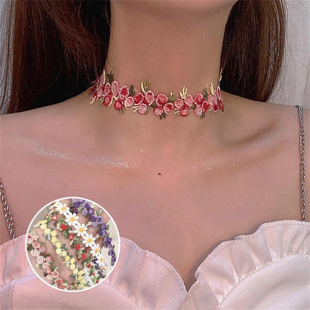 Ins Sweet Flowers Lace Necklace Choker For Women Girls Good Quality Embroidery Fashion Romantic Design Jewelry Accessories