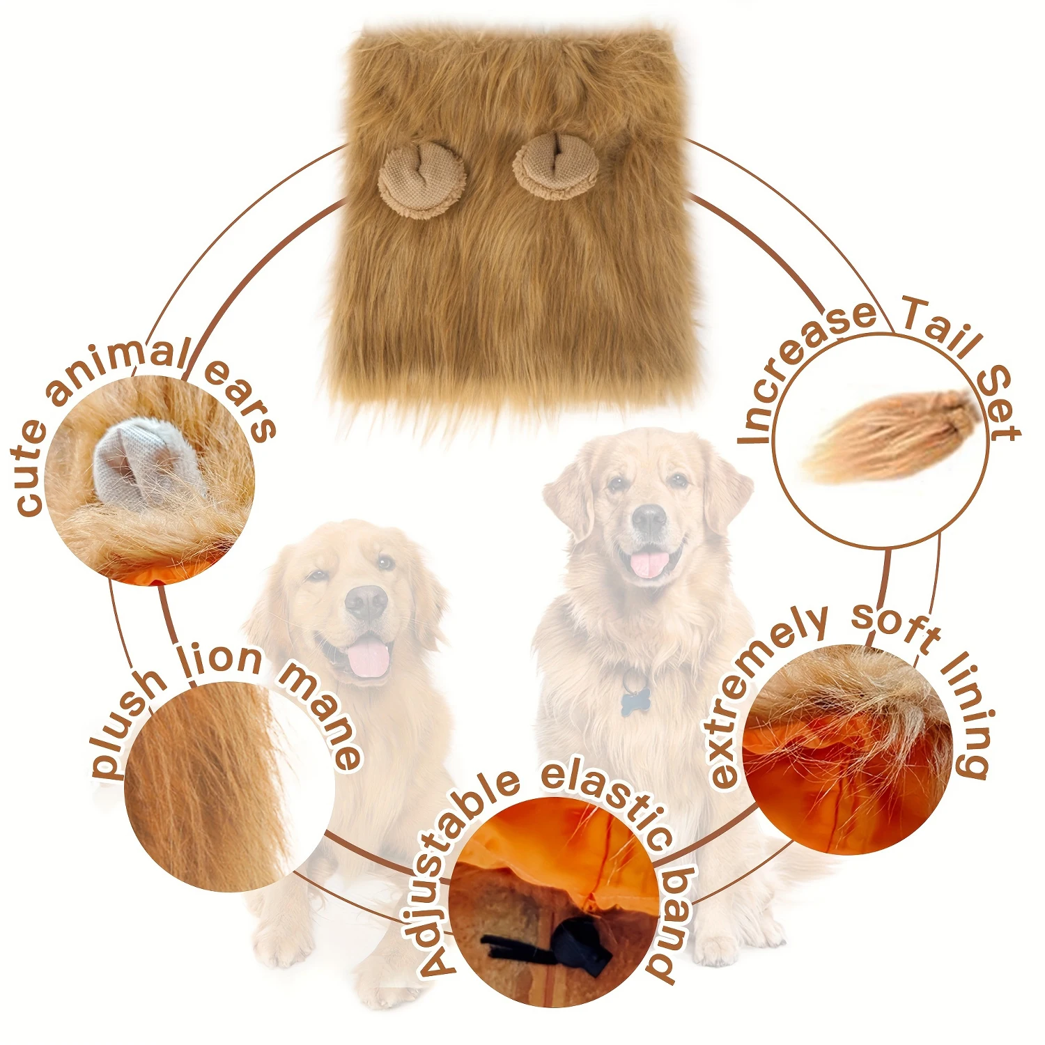 Cute Pet Dog Cosplay Clothes Realistic Lion Mane Dog Costume with Tail Set Medium&Large Dogs Christmas Pet Accessories dog costume set
