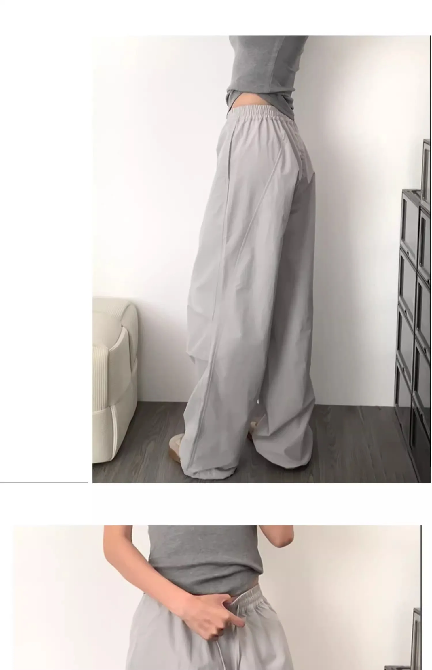 American High Street Style Women's Cargo Pants Spring Summer 2026 New Slimming Drapey Loose Sweatpants Folded Hem