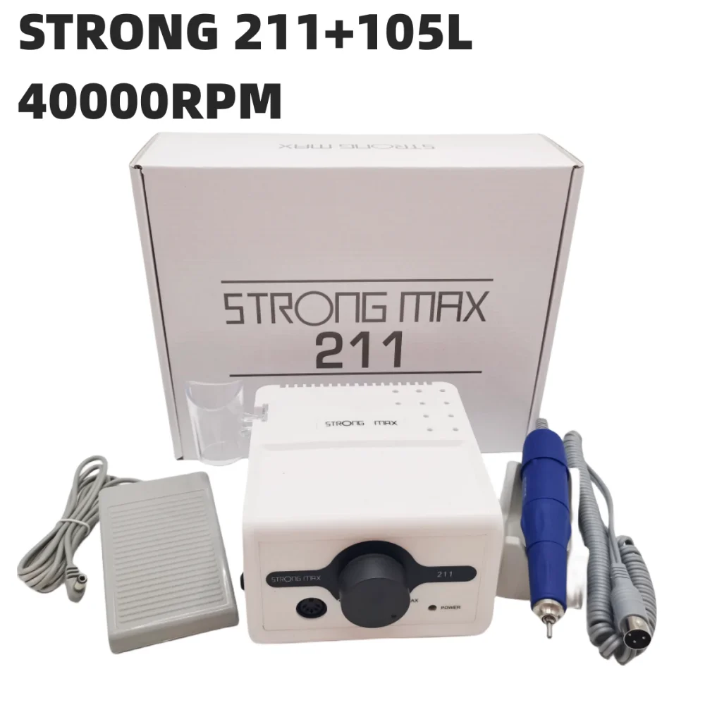 65W Nail Drill Strong 211 Manicure Machine Pedicure Tool 45K STRONG 210 102L 120II H37L1 Marathon Handpiece Nail File Equipment 5