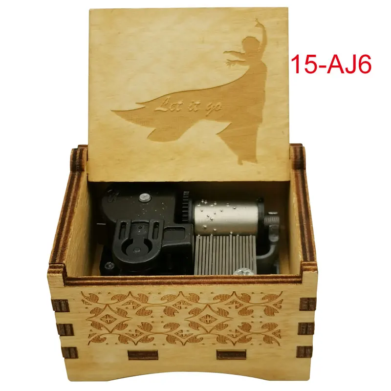Elsa Wooden Music Box Let-It-Go Laser Engraving Clockwork Type Hand-operated Type Home Decoration Gift