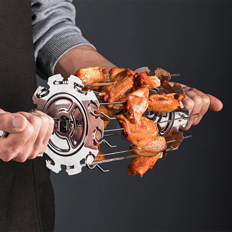 1Set Chicken Grill for Roaster Oven Stainless Steel BBQ Kebab Cage Rotisserie Skewer Forks DIY Camping Cooking Tool barbecue skewers,bbq grilling accessories,kebab maker