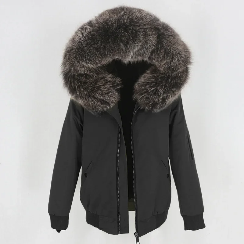 thumbnail image 1 of Parkas de invierno de alta gama de nuevo diseño para mujer, prendas de vestir exteriores de diseño corto informal, chaquetas de plumón con capucha y gran decoración de piel, 1 of 4