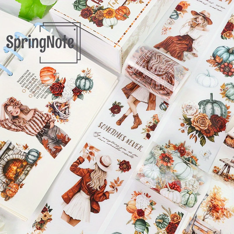 4Pcs/Set Matte Lady PET Washi Tape Pre-Cut Autumn Pumpkin Masking Tape for Stickers Scrapbooking Journal Collage Material 3