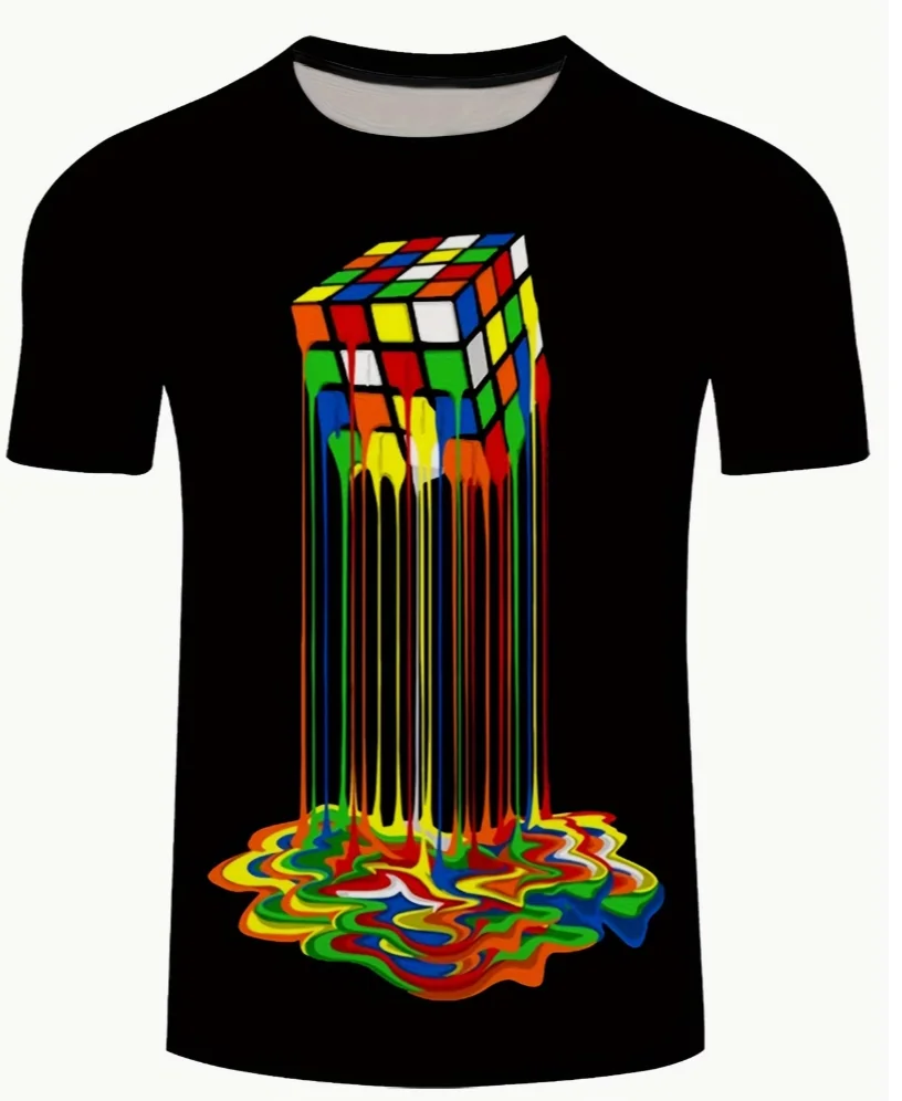 T-shirt da uomo con stampa 3D retrò in colori vivaci, dal design elegante e casual in stile streetwear hip-hop. - immagine 6