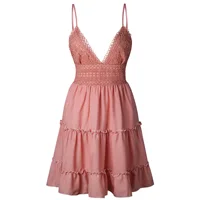 Female New Summer Fashionable Solid Color Dress Sexy Lace Strap Elegant Dresses Splicing Women's Seaside Vocation Wear - Image 6