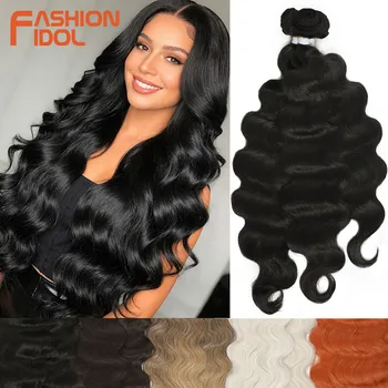 FASHION IDOL 255g/3pcs 30inch Body Wave Hair Synthetic Weave Hair Extensions Natural Black Heat Resistant Fiber Hair Bundles 1