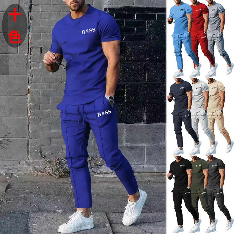 

2023 New Youth Casual Round Neck Printed Short Sleeve + Sports Trousers High Quality Suit