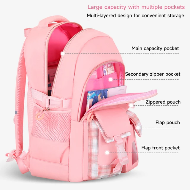 Mochila Escolar Niña Kawaii Para Primaria Segundaria De Gran Capacidad  Mochila Color Rosado