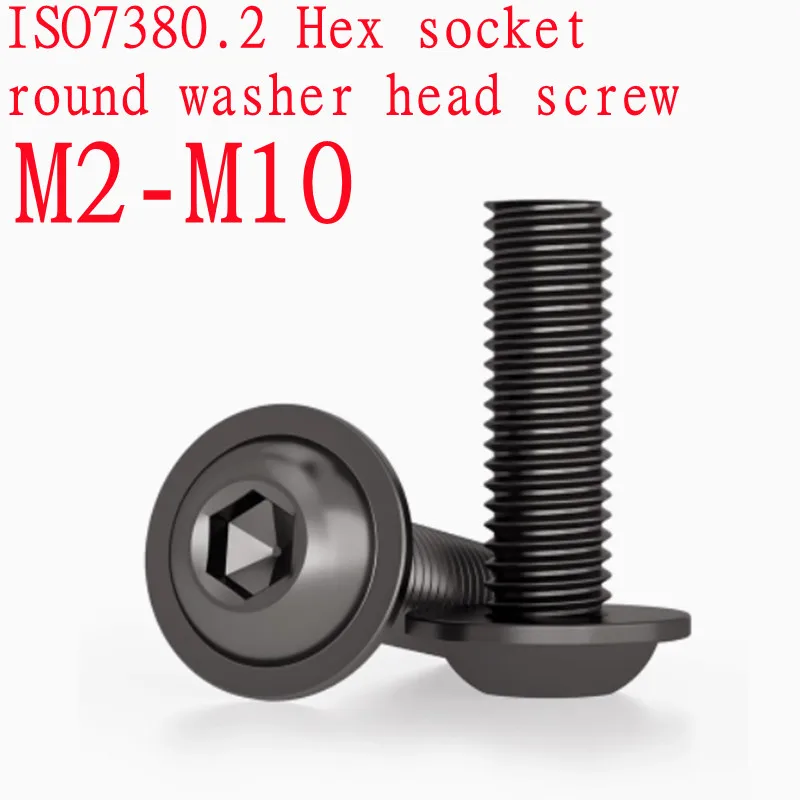 ISO7380.2 M2 M3 M4 M5 M6 M8 M10 Grade 10.9 black Flange Button Head screw With Washer Collar Inner Hex Socket Allen Screws Bolt ISO7380.2 M2 M3 M4 M5 M6 M8 M10 Grade 10.9 black Flange Button Head screw With Washer Collar Inner Hex Socket Allen Screws Bolt