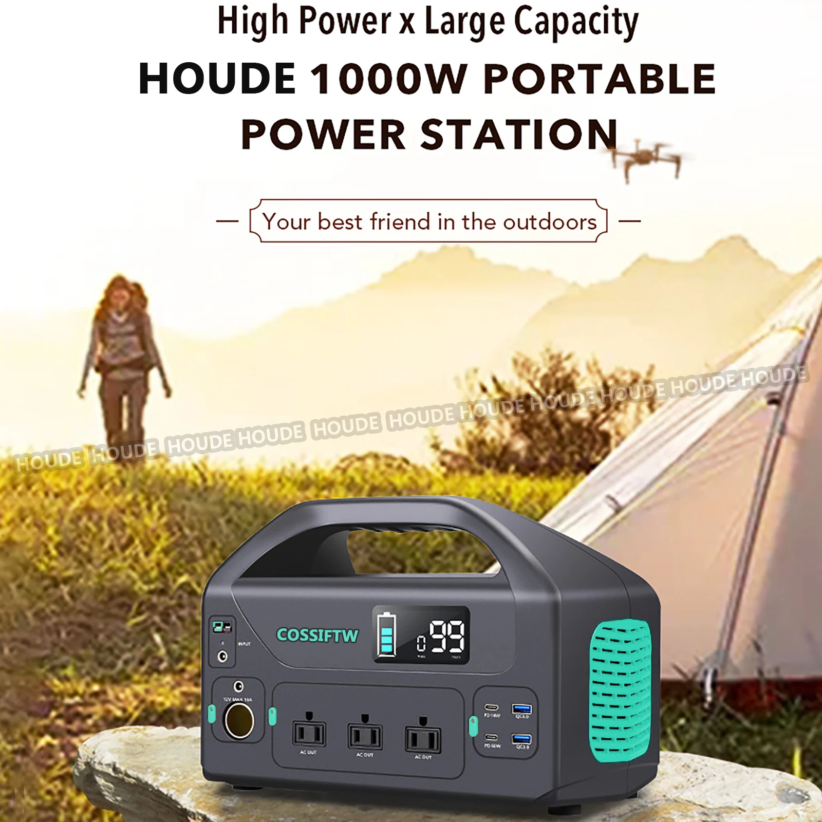 

POWERFORCE 110V-220V 1000W Outdoor Solar Generator PD60W Portable Power Supply 270000mah Large Capacity Emergency Power Station