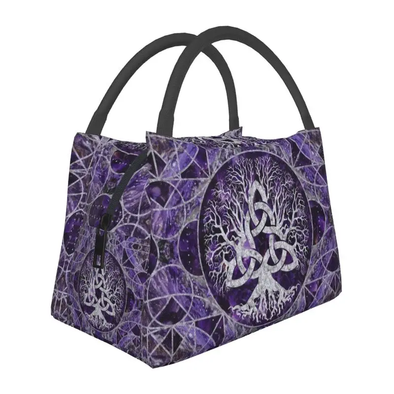 

Tree Of Life With Triquetra Amethyst Insulated Lunch Bags for School Office Vikings Waterproof Cooler Thermal Bento Box Women