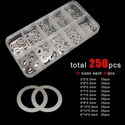 Ultra Thin Flat Washer Set - 250pcs, 0.3mm Thickness, Assorted Sizes, 304 A2 Stainless Steel (0.3mm thick 250pcs)