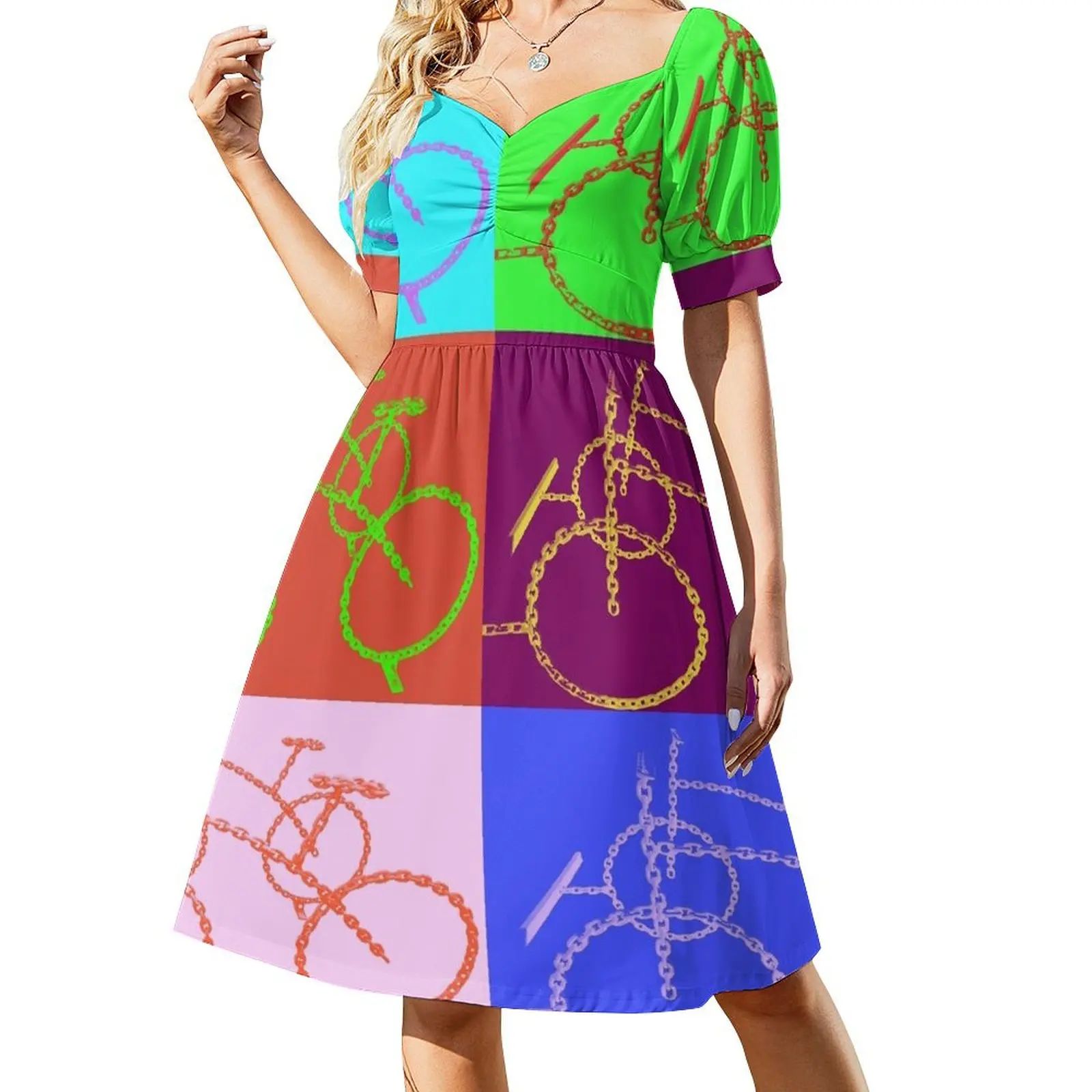 thumbnail image 1 of Composición de la cadena de bicicleta 1 Vestido de manga corta Vestidos de novia Falda de verano Vestidos para fiesta de bodas, 1 of 7