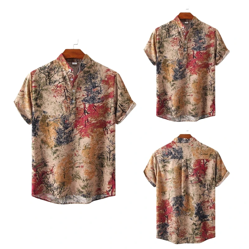 Shirt Men's Luxury Clothing T-shirts Man Free Shipping Fashion Blouses Social Hawaiian Cotton High Quality Short Sleeve Oversize