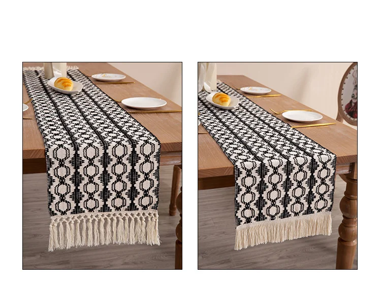 Nouveau drapeau de table tissé en coton, décoration assortie de couleur de gland, nappe longue bande, armoire à chaussures, armoire d'entrée_voghion.com