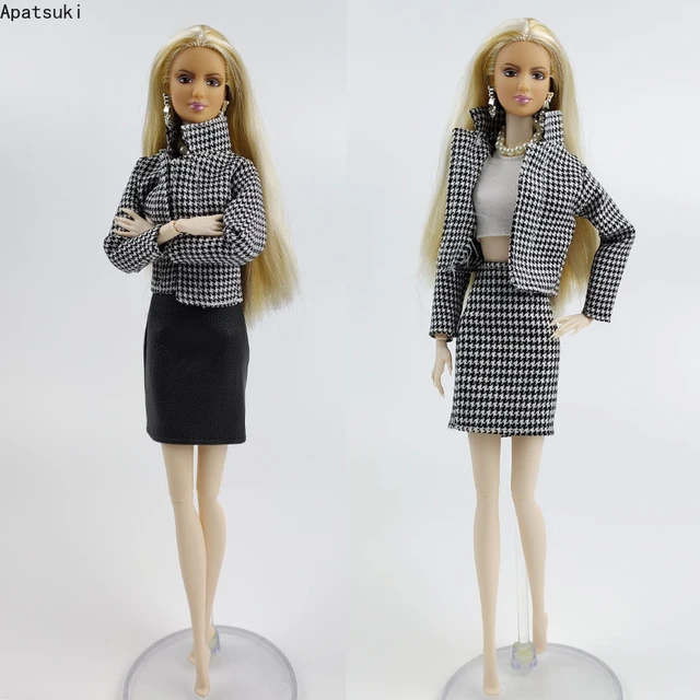 Tenues de poupée pour Barbie, noir et blanc, vêtements de bureau, manteau  et pantalon, accessoires pour poupées BJD, 1/6 - AliExpress