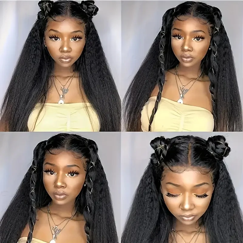 Double Drawn Kinky Straight Hair Bundles 100% Human Hair Weave Vietnamese Raw Hair Bundles Coarse Yaki Extension Full Thick #1B 6