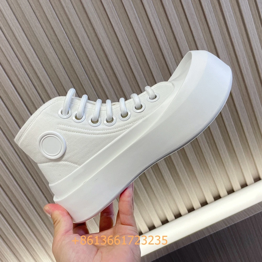 Black/white/green Mixed Color Jumbo Sneakers Women/men Vulcanize Shoes 4.5Cm Platform Round Toe Lace-Up High Top Canvas Sneakers 6