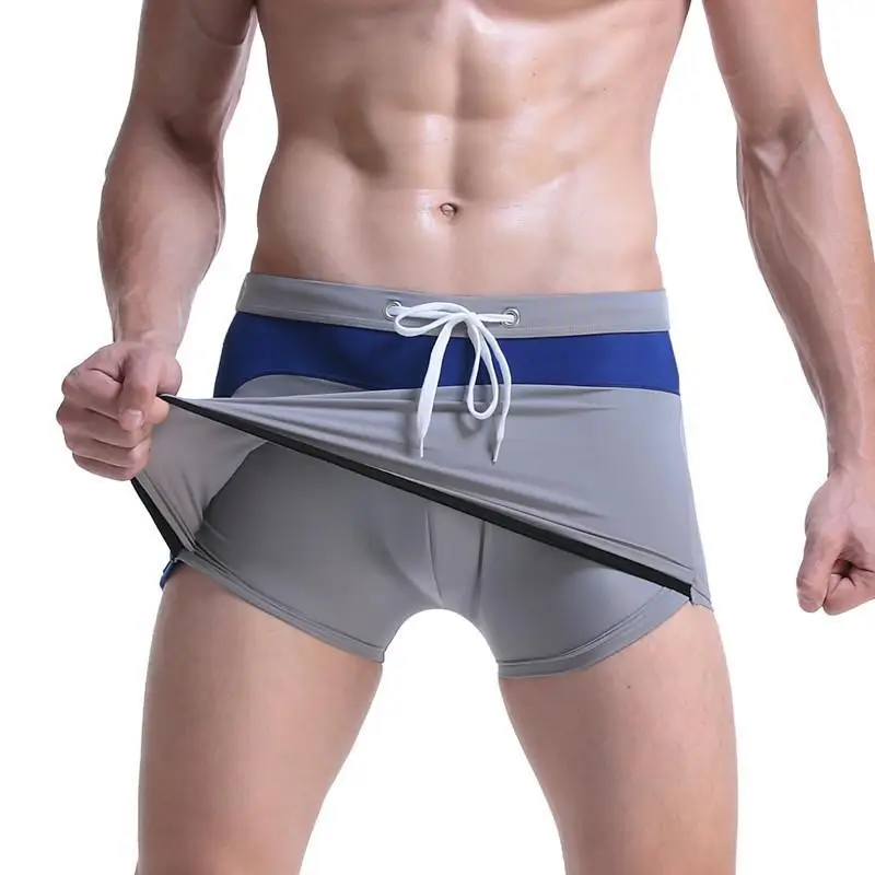 Men's Swimming Trunks Lace-up Male Boxer Casual Arrow Pants Sexy Underwear Men Flesh Ligtht Satin Slip Men Sexy Mens Lingerie