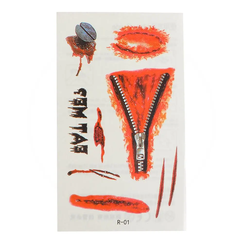 For Masquerade Nail Tips Waterproof Body Art Stickers Water Transfer Slider Temporary Tattoos Stickers Halloween Horror Scars