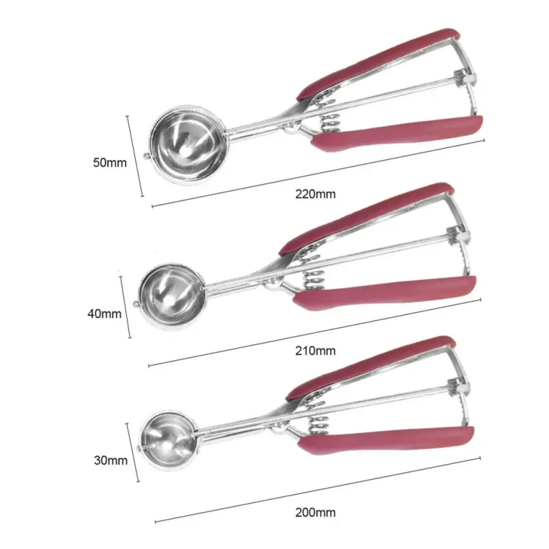 Stainless Steel Ice Cream Scoop Spring Handle Scoop Cookie Dough Spoon Fruit Potato Watermelon Digging Ball Kitchen Accessories