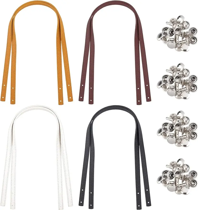 

8pcs Leather Bag Strap Replacement 22.6In Handmade Leather Purse Handles Belt Shoulder Bag Strap Handbag Strap with Rivets DIY