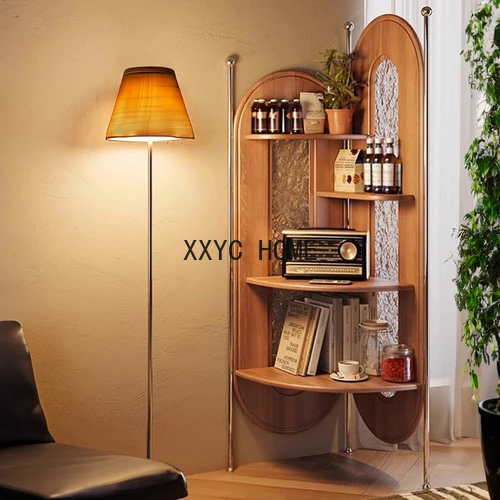 

Solid Wood Corner Bookcase Integrated Home Floor Bedroom Retro Storage Wall Shelf