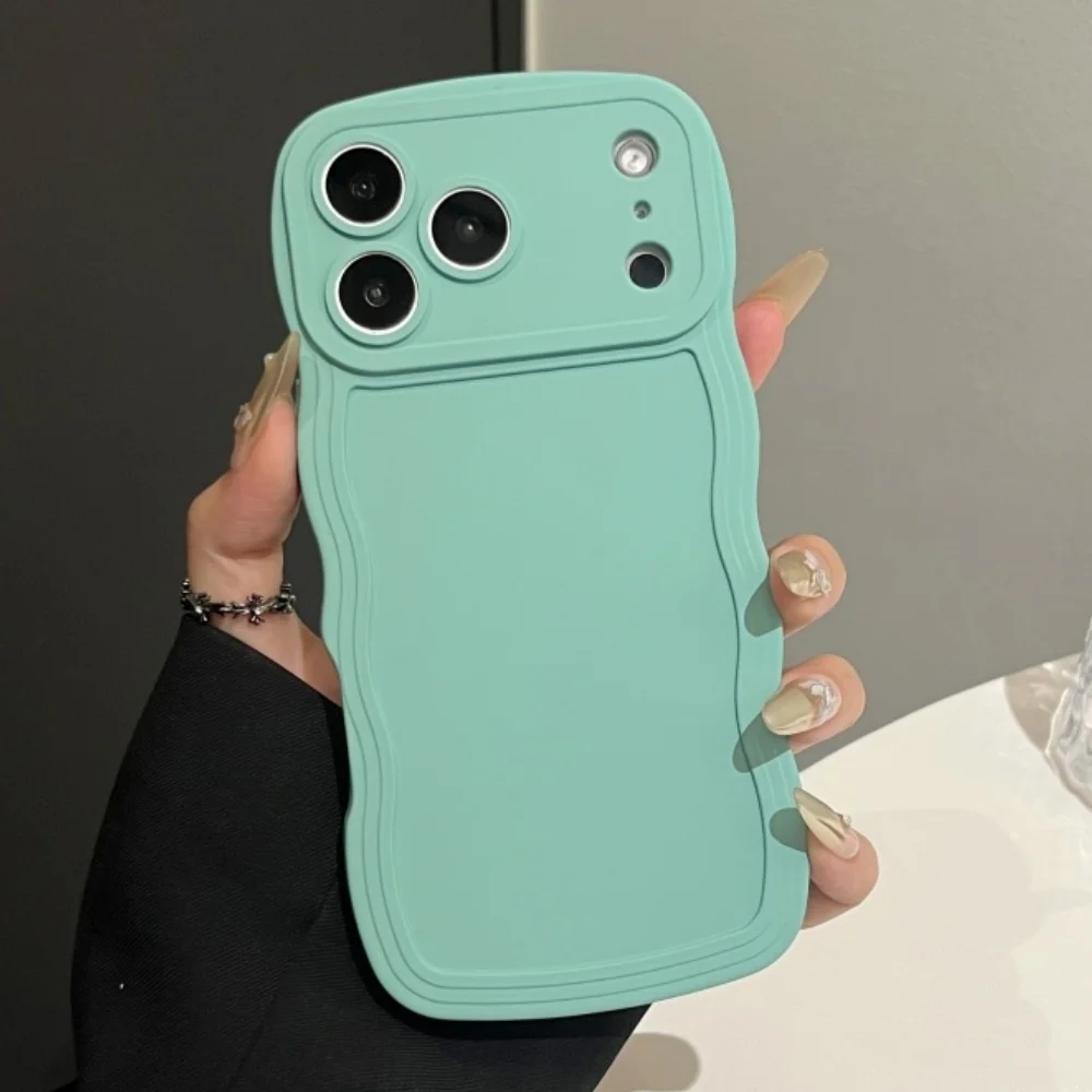 Chic Curly Wavy Matte Silicone Soft Phone Case with Lens Protective Bumper Cover