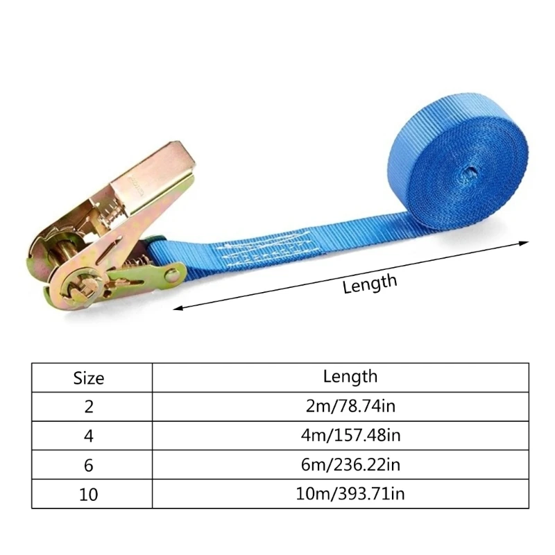 Universal Lashing Strap with Ratchet 1000kg(2200lbs) Tensile Force Cargo Tie Down Strap Heavy Duty Roof Rack 2/4/6/10m