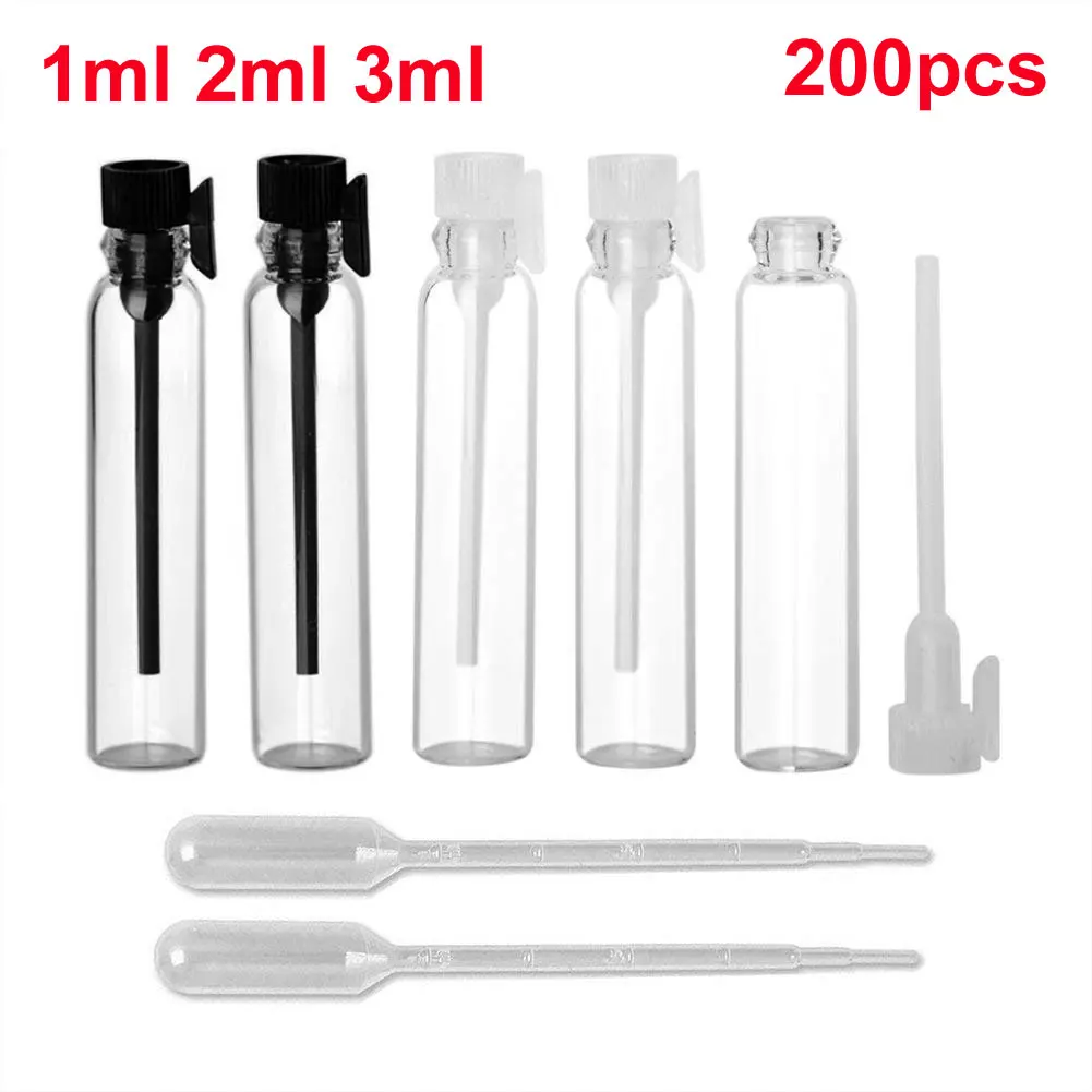 

200PCS 1ml 2ml 3ml Perfume Sample Mini Bottle Empty Glass Vials Dropper Container Laboratory Liquid Fragrance Trial Test Tube