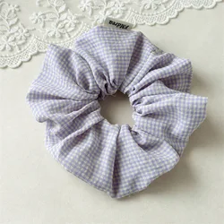 Oversized Preppy Plaid Scrunchie - Korean Fashion Hair Accessory (Lavender)