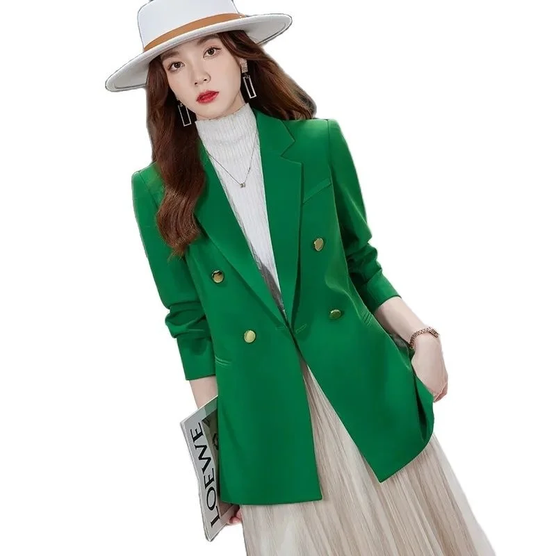 2023 Nuova Moda Donna Doppio Petto Blazer Strutturato Vintage Verde Off Bianco Manica Lunga Capispalla Femminile Vestito Chic Mujer