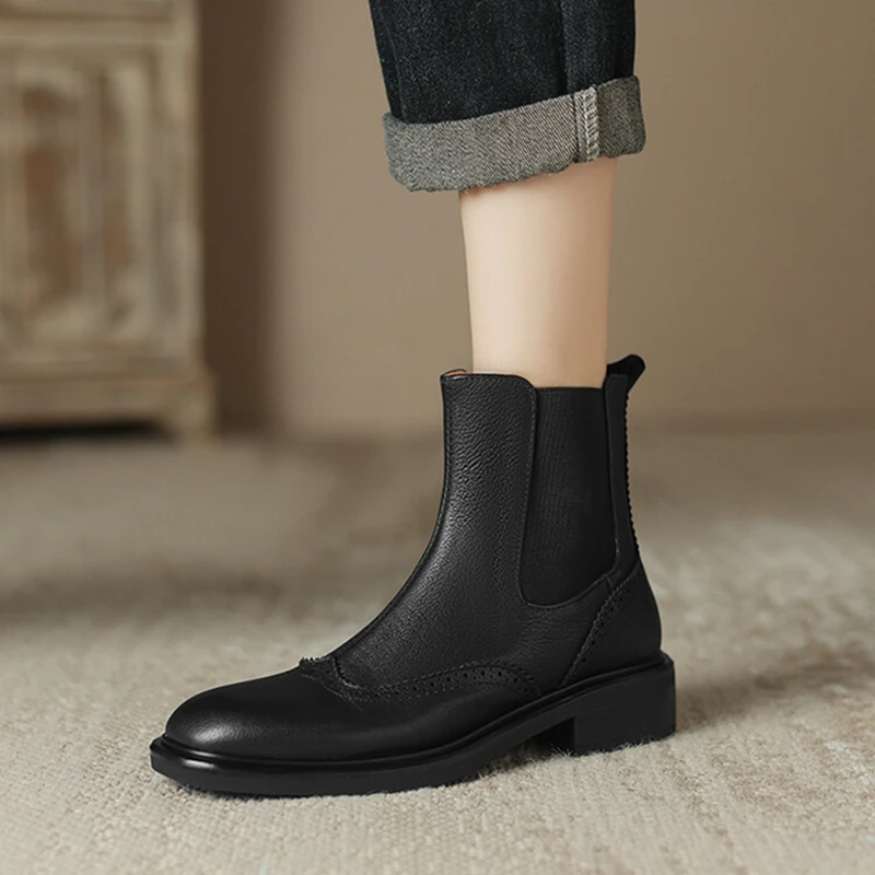 

Женские ботинки челси из натуральной кожи, с круглым носком