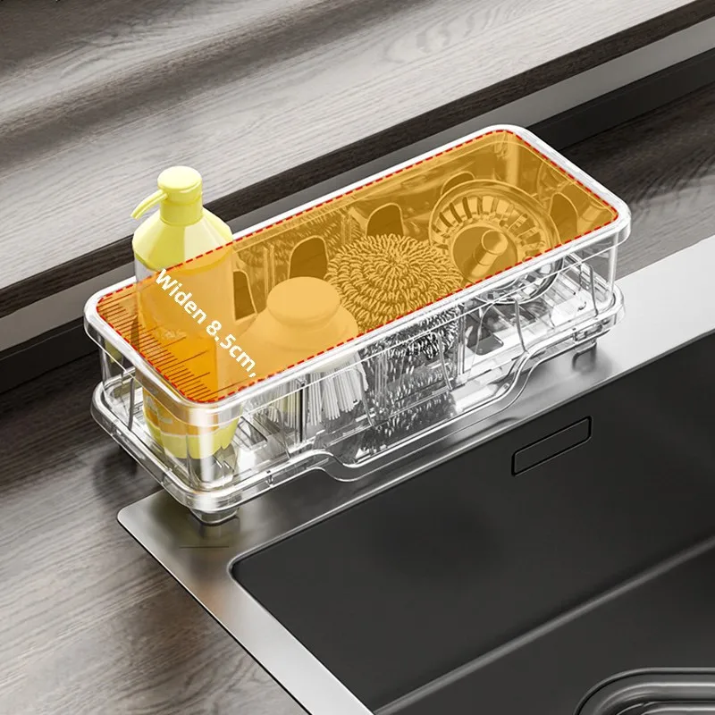 Kitchen Sink Storage Rack Made of PET Material No Need for Installation Detachable Multi-purpose Tableware Storage Container