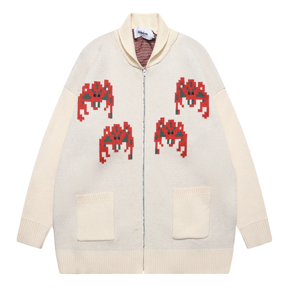 

Turn-down Collar Spider Cardigan Y2K Sweater Autumn Outerwear Men Women Sweaters Black Beige