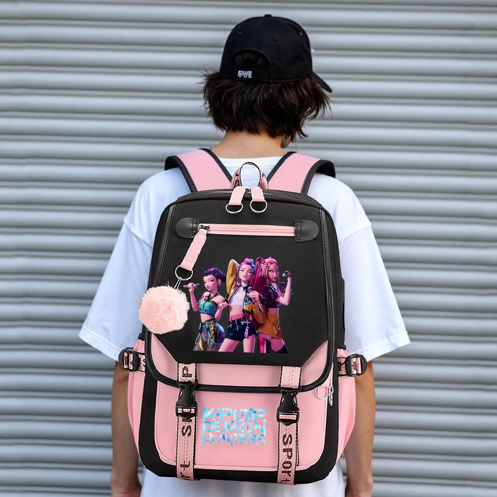 KPop Demon Hunters Bookbag Student Anime Kawaii School Bags USB Charging Backpack Teenagers Large Capacity Slayer Rucksack