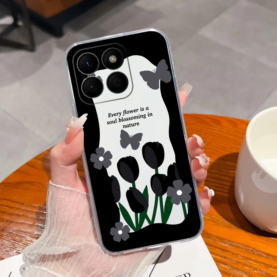 Clear TPU Silicone Soft Protective Case with Pretty Butterfly Bear Design for 6.75-Inch Smartphones