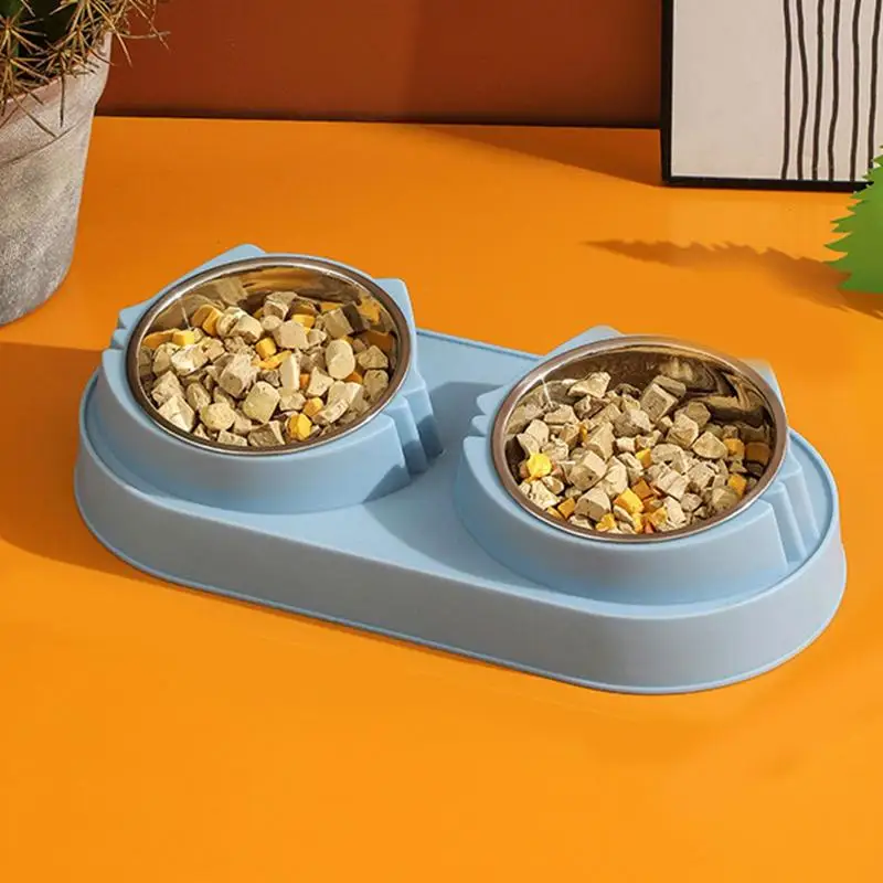 

Cat Bowl Pet Double Bowl For Cat And Puppy Dog Food Drinking Round Tray Feeder Antidumping Feeding Supplies Pet Accessory