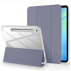 Clear Crystal Tablet Case with Pen Slot - PU Leather Flip Magnetic Stand Cover - Tab S10 Lite (TM - YKL Purple)