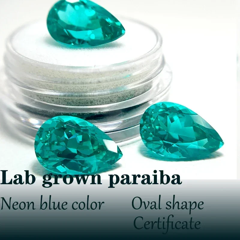 Birnenförmiger, im Labor gezüchteter Paraiba-Neonblauer Edelstein VVS1 für DIY-Anhänger, Halsketten, Ohrringe – Hauptmaterialien mit Zertifikat, Großhandel