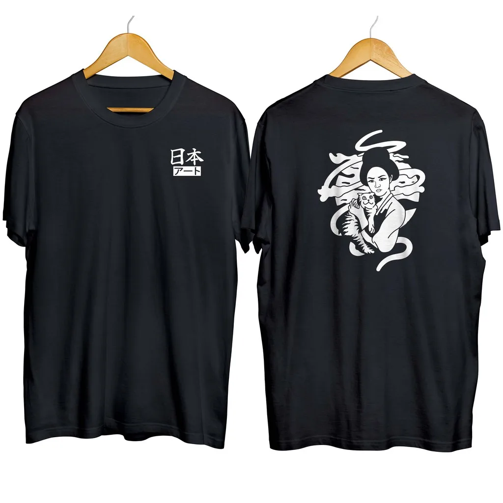 

T-Shirts distro Japan Style GEISHA AND CAT 100% cotton combed 30s