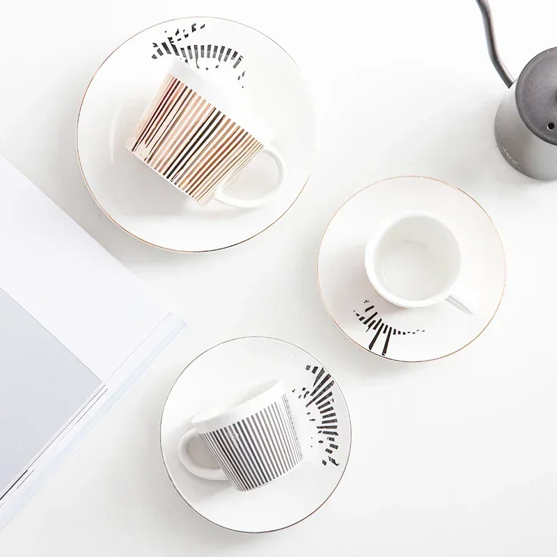 90/230ml Ins Style Mirror Reflection Coffee Cup Plate Luxury Afternoon Tea Set Ceramic Horse/Deer/Hummingbird Mug Water Bottle