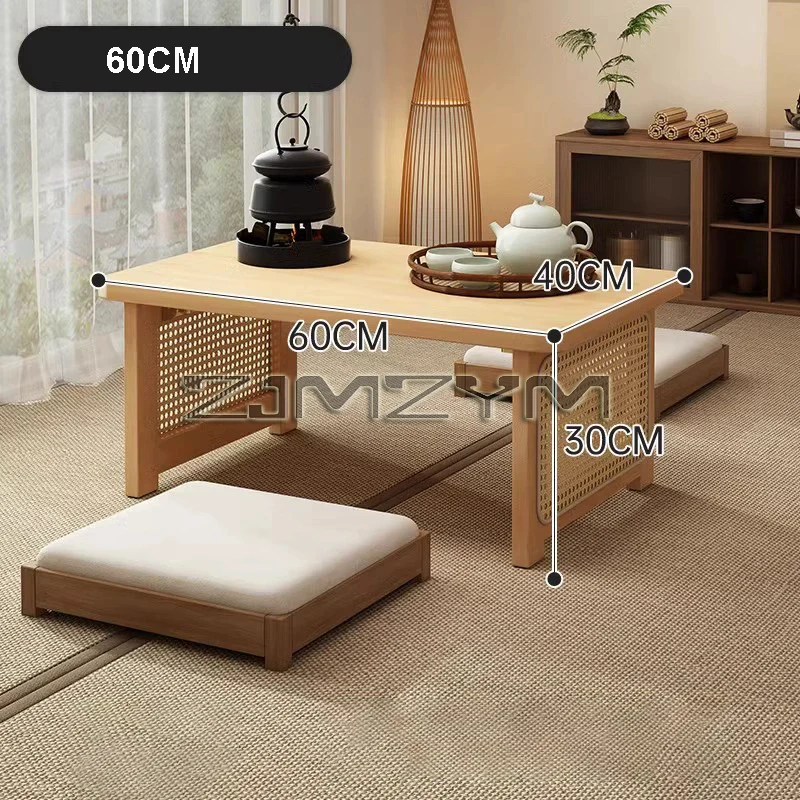 שולחן תה בסגנון יפני מבמבוק רטן ארוג שולחן קפה מתקפל אחסון רהיטי בית