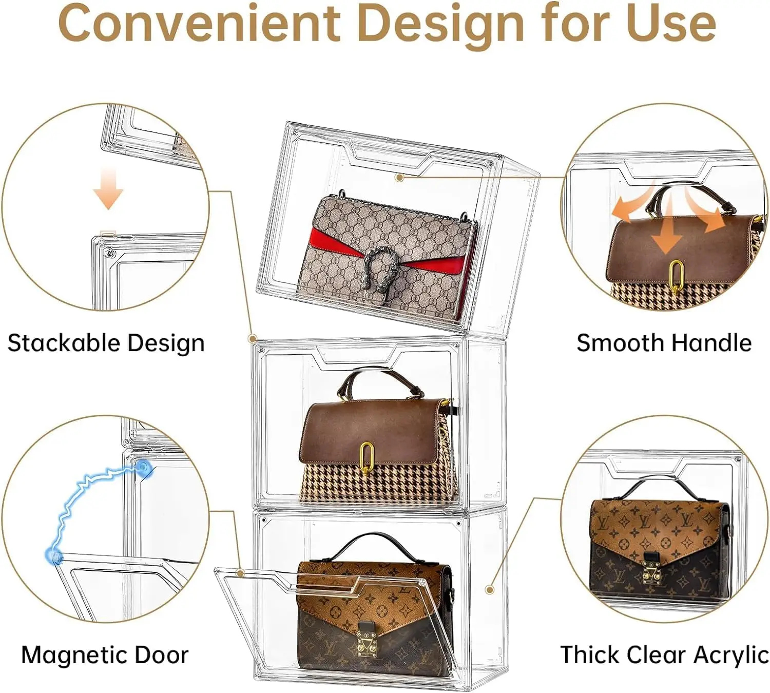 Purse Organizer for Closet,Clear Acrylic Display Case for Handbag Organizer, Purse Storage Box with Magnetic Door 5