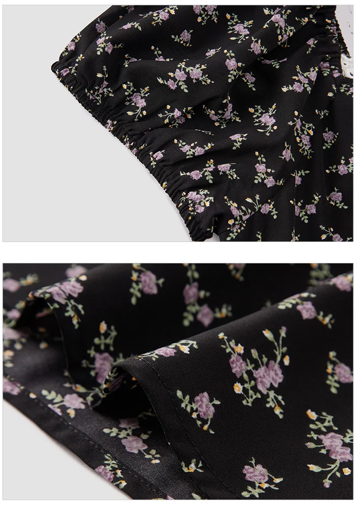 Vestido de mujer con mangas abullonadas y estampado floral de gasa Mori, nuevo vestido de verano con escote cuadrado y cintura corta, divertido