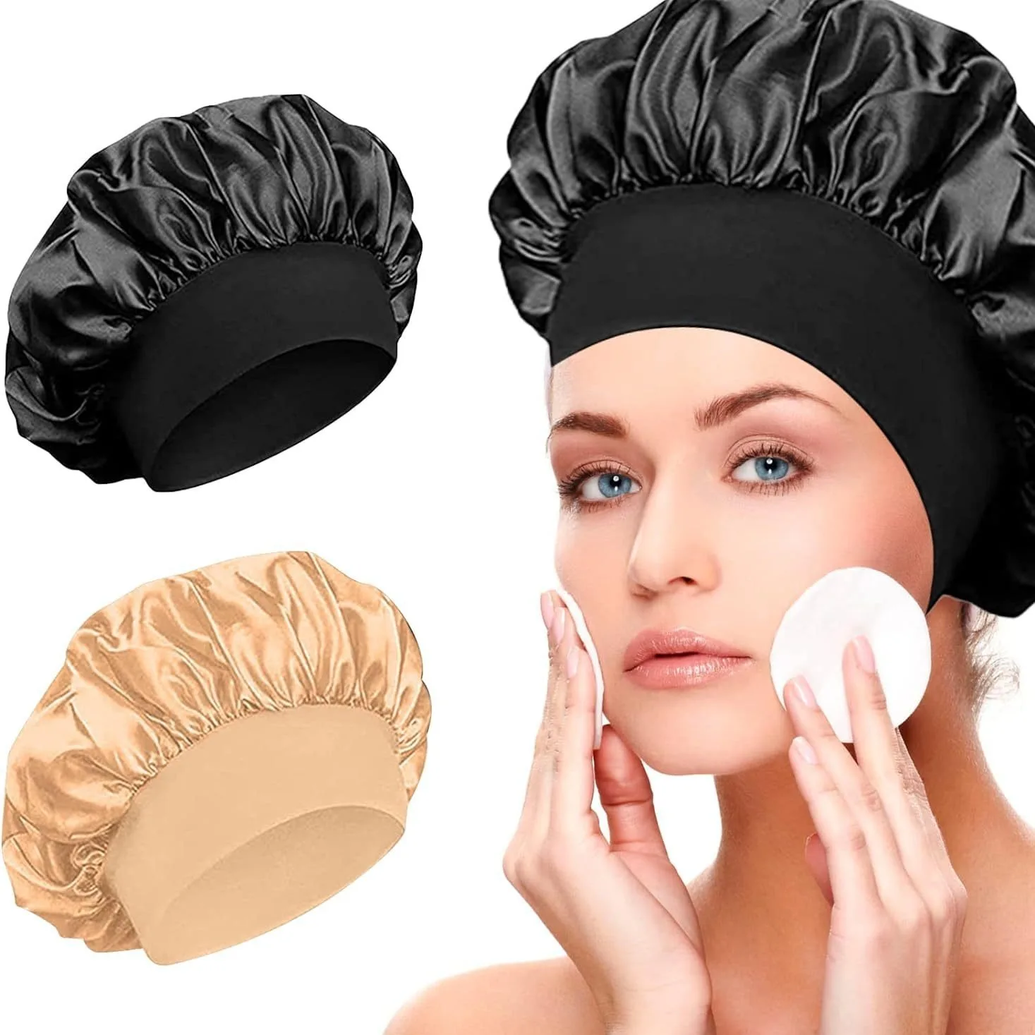 

Newly Satin Night Hair Cap Women's Solid Sleeping Hat Sleep Care Bonnet Nightcap For Women Unisex Cap