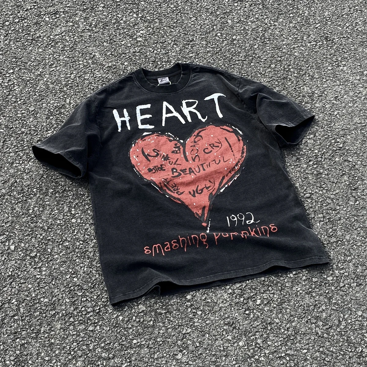 Yao888 Smashing Pumpkins Band Rock Vintage Washed Old Men Clothing Short Sleeve Oversize Funny Graphic Retro T Shirt Tee mens t shirt